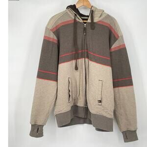 PrAna Men’s Zip Up Hoodie Brown‎ Stripes Size XL Athleisure Athletic